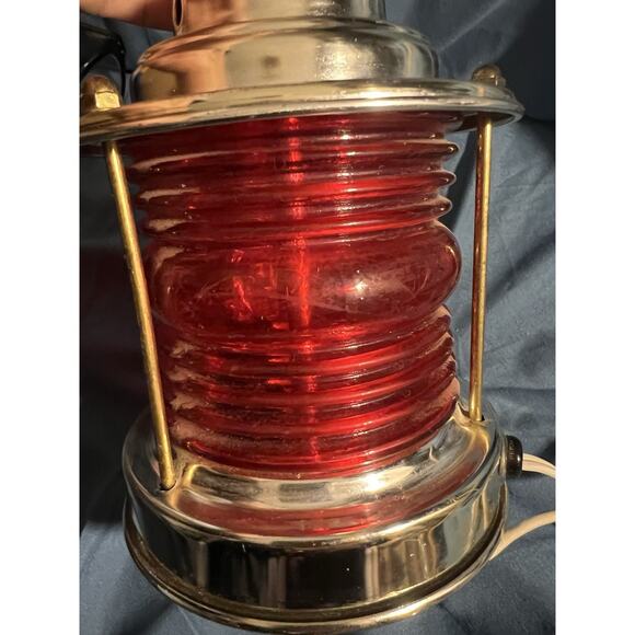 VTG Underwriters Laboratories 1970's Nautical Brass An Glass Lamp Boat Red 3way - Picture 12 of 16